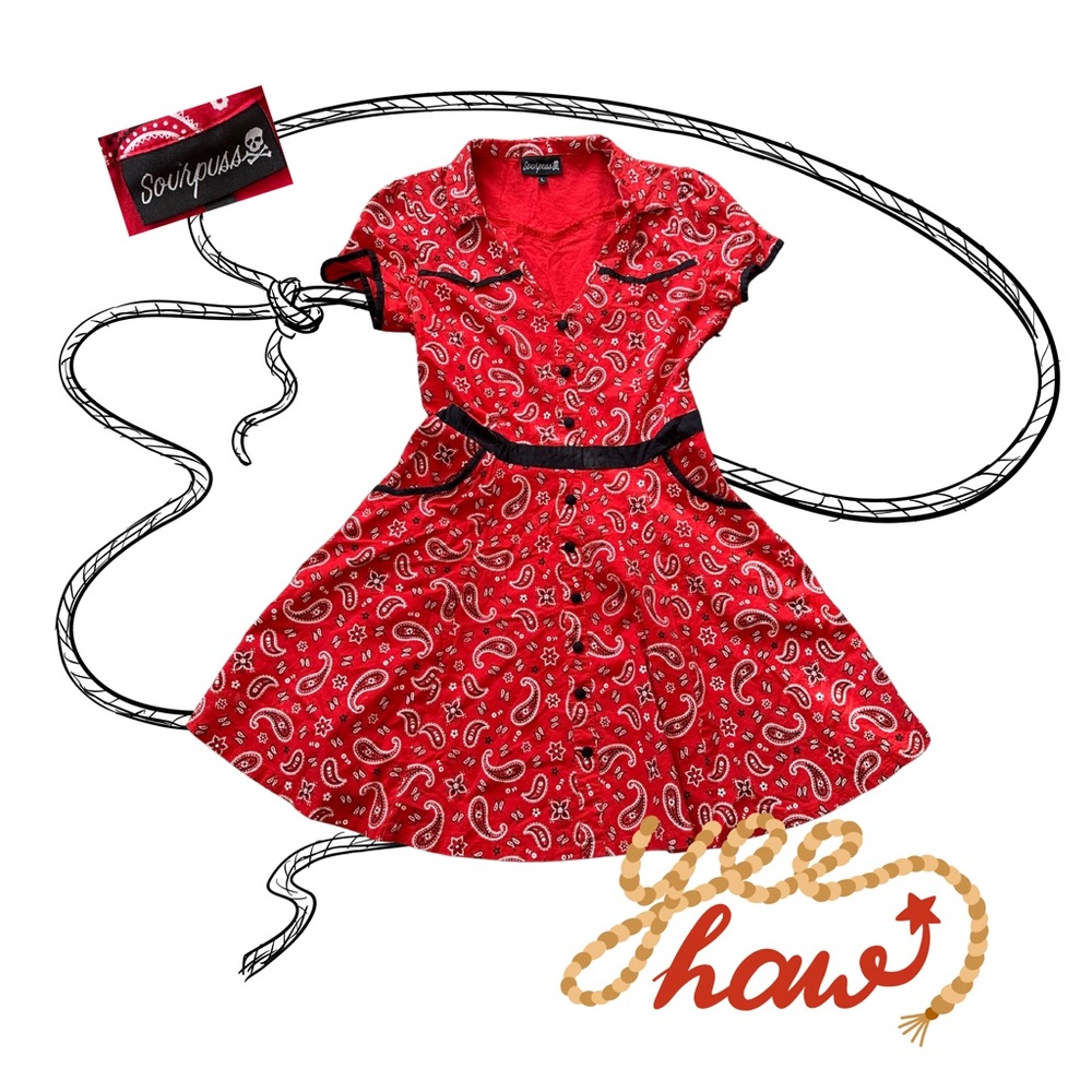 Sourpuss Hellbilly Red Paisley Cowgirl Dress